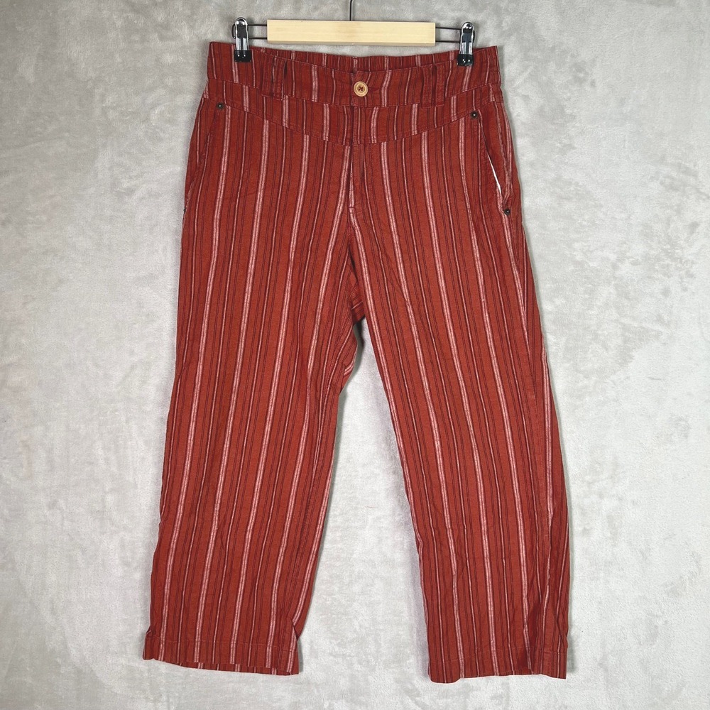 Sundance Pants Size 6 Linen Blend Orange Striped Cropped Boho Art Beach Vacation